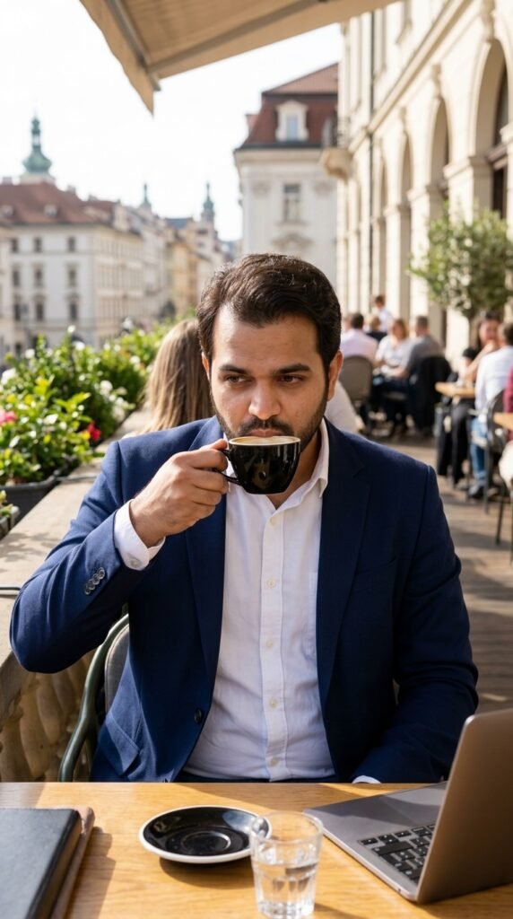 Man drinking coffee AI Prompt 4 Man drinking coffee AI Prompt 4