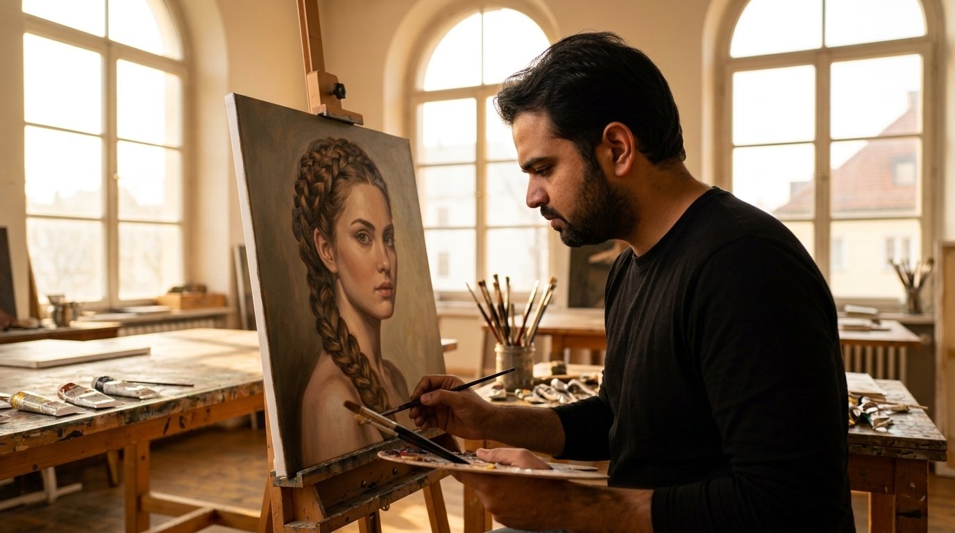 Artist Painting Portrait of Woman AI Prompts 1 The Art of the Gaze